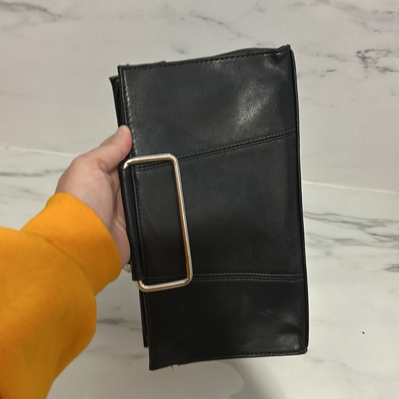 Handbag Clutch Purse Bag Metal Handle Rectangle Giannini Black zipper top - Picture 12 of 17